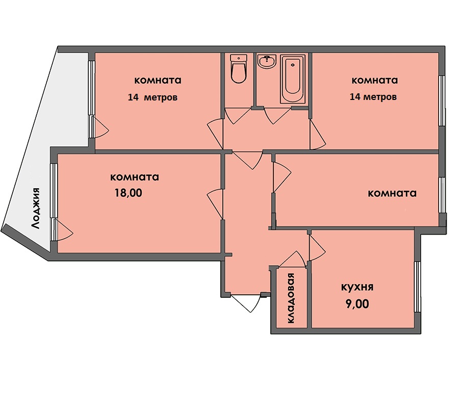 План четырехкомнатной квартиры в панельном доме 5 ти этажном